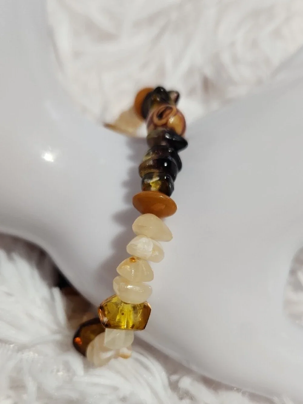 Handmade Multicolor Beaded Stretch Bracelet - Brown & Cream